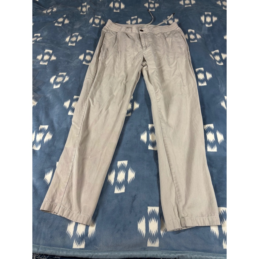 Bonobos Men Large Regular Light Gray Elastic Waist Drawstring Chino Pants Twill